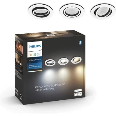 Afbeelding van Philips Hue Milliskin inbouwspot warm tot koelwit licht 3 pack aluminium rond GU10