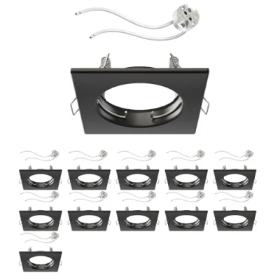 Afbeelding van ledscom.de 12 x inbouwframe voor plafond RIR mat zwart vierkant (LED/halogeen/MR16/50 mm) incl. GU5.3 fitting