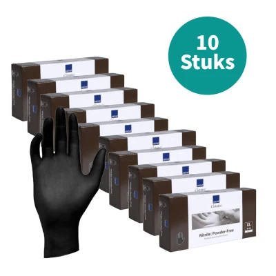Afbeelding van Abena Nitril Handschoenen maat XL Poedervrij Zwart 100 stuks