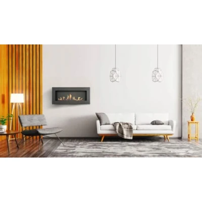 Afbeelding van KRATKI Delta Slim Bio Ethanol haard, kiezelstenen + trechter, voor wandinstallatie of hoekinbouw, biologisch veilige container 0,4 l, TÜV getest, staal, 40 x 90 cm, zwart