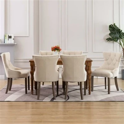 Afbeelding van vidaXL Eetkamerstoelen 6 st stof beige