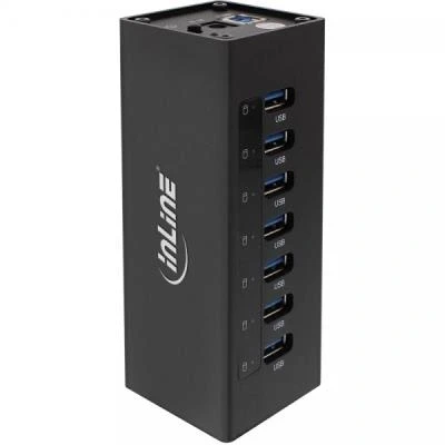 Image de Inline hub usb 3.0 avec boîtier en aluminium et alimentation 3a 7 ports noir
