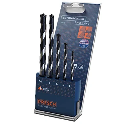 Afbeelding van Presch Set van 5 betonboren hoogwaardige steenboren met cilindrische schacht slagset voor beton, steen, metselwerk en marmer Ø 4 10 mm