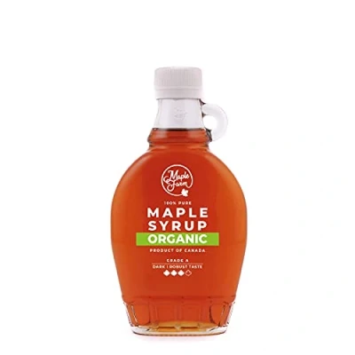 Afbeelding van MapleFarm Pure Canadese dark Biologische esdoornsiroop, klasse A, donker, sterke smaak 250 ml (1 verpakking) esdoornsiroop
