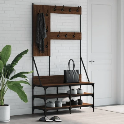 Afbeelding van Kledingrek met schoenenrek 100x40x184 cm bruineikenkleurig