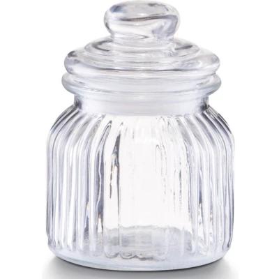 Afbeelding van Zeller Voorraadpot glas 600 ml relief 11 x 14,5 cm rond bewaarpot