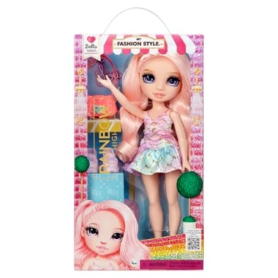 Afbeelding van Rainbow High My Fashion Style Doll Bella Roze modepop 28 cm met elegante outfit en stijlvolle handtas, beweegbaar speelgoed, om te verzamelen, kinderen van 4 tot 12 jaar ouder