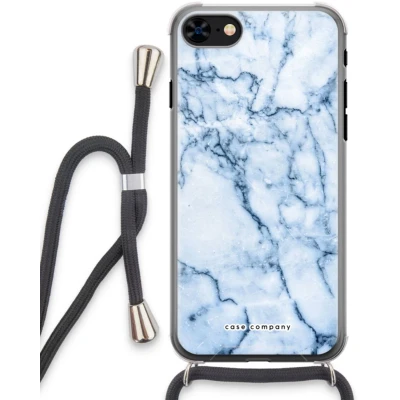Afbeelding van Case Company® hoesje met Koord geschikt voor iPhone 8 Blauw marmer Telefoonhoesje Zwart Extra Bescherming aan alle Kanten en Over de Schermrand