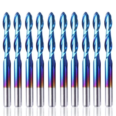 Afbeelding van SainSmart Genmitsu 10 stuks Nano blauwe mantel kogelkopfrees CNC frezen, 1/8 inch schacht spiraal Upcut 2 dwarsfluiten schachtfreesset