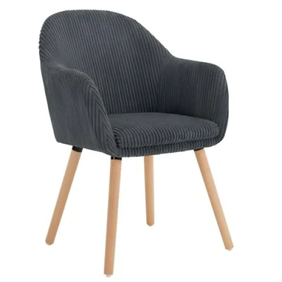 Afbeelding van WOLTU Eetkamerstoel, ergonomische stoel, keukenstoel met armleuning, gestoffeerde stoel poten van massief hout, corduroy, donkergrijs, EZS26dgr 1