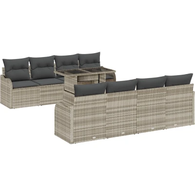 Afbeelding van vidaXL 10 delige tuinsofa set met kussens lichtgrijs poly rattan