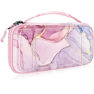 Image de FINTIE Etui pour Nintendo Switch/Switch Modèle OLED Sacoche de Rangement Zippée Anti Choc Housse Transport en EVA, Voyage Console avec 10 Emplacements Cartes Jeu, Scintillant