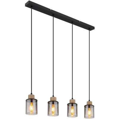 Afbeelding van Hanglamp Reid, 4 lamps, zwart/rook