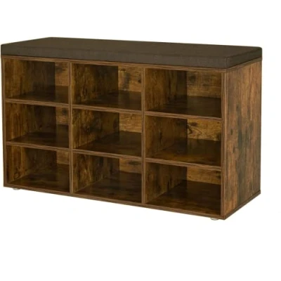 Afbeelding van VASAGLE Schoenenbank, Schoenenrek met Zitvlak, Opbergbank Kussen, 9 Vakken, Verstelbare Planken, voor Woonkamer, Gang, 30,3 x 78,5 48 cm, vintagebruin