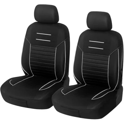 Afbeelding van Upgrade4cars Autostoelhoezen voor voorstoelen, zwart en wit, set voorstoelhoezen bestuurders passagiersstoel, universele autostoelhoes, accessoires