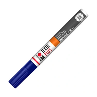 Afbeelding van Marabu Textile Painter Plus lakstift voor lichte stoffen, donkerblauw 053, lijnbreedte ca. 3 mm, op waterbasis, zacht gevoel, wasbaar tot 40 C na bevestiging, sparrenhout, 1,42 x 1,6