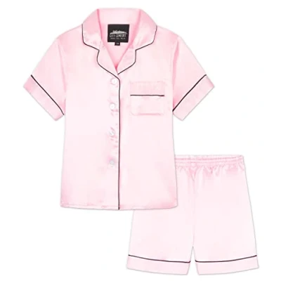 Afbeelding van CityComfort Zomerpyjama voor meisjes, pyjamaset kinderen, satijn, 2 delig, knoopsluiting vooraan, 7 16 jaar, Roze