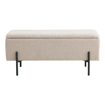 Afbeelding van Watford Bench in bouclé with storage, beige black legs, 95x36,5x46 cm, HN1233