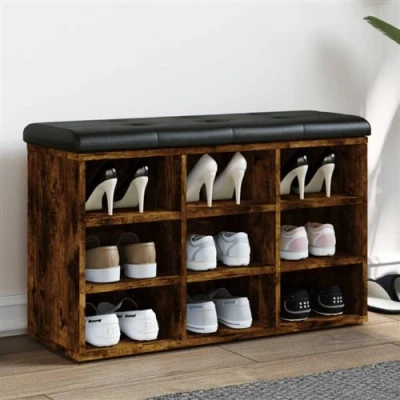 Afbeelding van Schoenenbank 82x32x50 cm bewerkt hout gerookt eikenkleurig