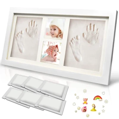Afbeelding van TENQUAN Fotolijstset voor babyhanden en voetafdrukken met 6 kleipakketten, onvergetelijke herinnering pasgeborenen, babyshowers, verjaardagscadeaus