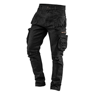Afbeelding van NEO TOOLS Denim werkbroek voor heren, zwart, maat XS tot 3XL, duurzame en universele met 2% elastaan, 98% katoen, Zwarte denim.