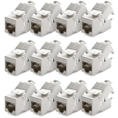 Afbeelding van deleyCON 12 x CAT 8 module Jack keystone patchkabel netwerkkabel optimaal voor CAT8 CAT7 CAT7a installatiekabel afscherming STP stekker RJ45 netwerk patchpaneel houder