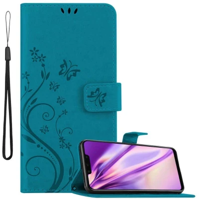 Afbeelding van Cadorabo Hoesje geschikt voor Huawei MATE 20 LITE in BLOEMEN BLAUW Beschermhoes bloemmotief met magnetische sluiting, standfunctie en kaartsleuven Book Case Cover Etui