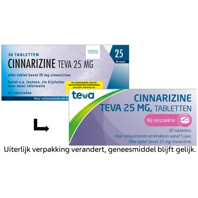 Afbeelding van Cinnarizine Teva Tablet 25mg