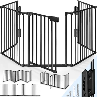 Afbeelding van KIDUKU® Beschermrooster voor open haard met metalen deur, 300 cm, opvouwbaar, configuratierooster 5 elementen