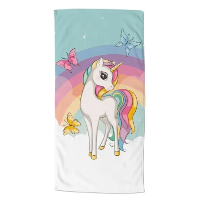 Afbeelding van Good Morning Kinderstrandlaken &quot;eenhoorn en regenboog&quot; Multi (75x150 cm) Microfiber