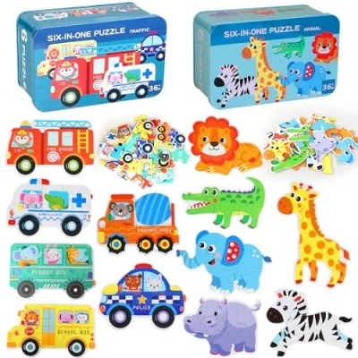 Afbeelding van Houten puzzel speelgoed baby dieren Montessori kinderen 1 2 3 4 5 jaar voor met doos opslag geschenken jongens meisjes
