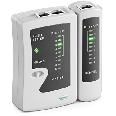 Afbeelding van deleyCON tester netwerkkabel RJ11 RJ12 RJ45 ISDN netwerkkabel, patchkabeltester, grijs