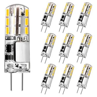 Afbeelding van G4 gloeilamp, LED, 1,5 W, 180 lm, komt overeen met 20 halogeenlamp, warm wit 3000 K, AC/DC 12 V, flikkervrij, energiebesparende lamp voor afzuigkap, niet dimbaar, 10 stuks