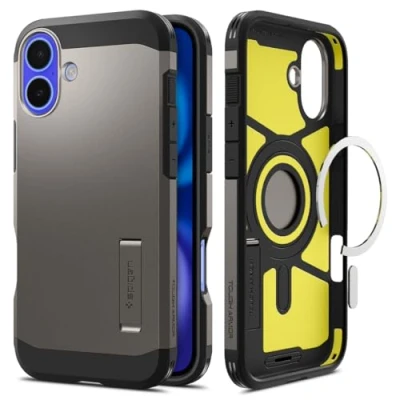 Image de Spigen Tough Armor AI MagFit Coque de protection pour téléphone portable compatibilité avec MagSafe polycarbonate, polyuréthanne thermoplastique (TPU), mousse à impact bronze Apple iPhone 16