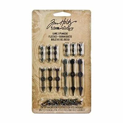 Afbeelding van Tim Holtz Idea Ology Set van 4 speeltollen met klemmen 0,75 tot 5,7 cm 2 nikkel/antiek messing en koper, zilver, brons, tin