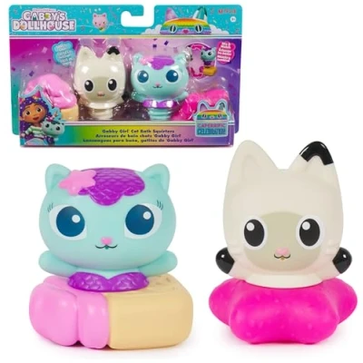 Afbeelding van Gabby&#039;s Poppenhuis Gabby Girl katten waterspuiters Meerminkat en Pandy Poek drijvend badspeelgoed