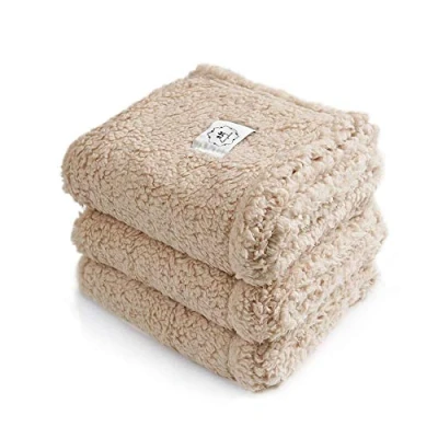 Afbeelding van 1 verpakking met 3 dekens super zachte premium pluizige hondendeken kattendeken voor huisdieren, honden, kat, puppy, beige, S (45 x 75 cm)