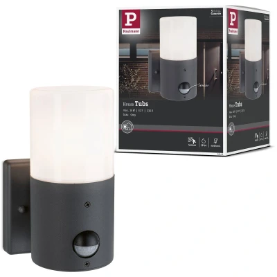 Afbeelding van Paulmann Tubs Wandlamp Bewegingsmelder IP44 rond max. 15W Grijs mat Metaal Kunststof