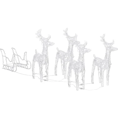 Afbeelding van Kerstdecoratie rendieren en slee 280x28x55 cm acryl
