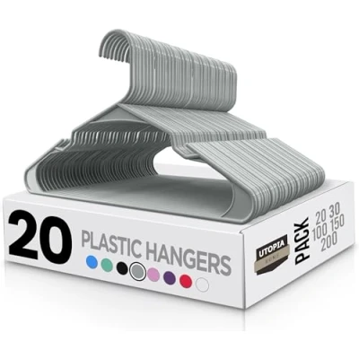 Afbeelding van Utopia Home Kleerhangers van kunststof, ruimtebesparend, duurzaam, met schouderriem, grijs, 20 stuks
