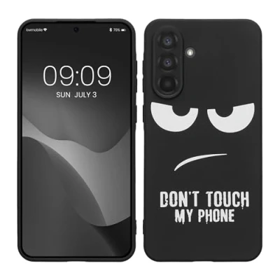 Afbeelding van kwmobile telefoonhoesje geschikt voor Samsung Galaxy A56 5G Hoesje smartphone in wit / zwart Backcover van TPU Don&#039;t Touch My Phone design