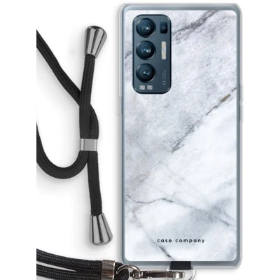Afbeelding van Case Company® hoesje met Koord geschikt voor Oppo Find X3 Neo Witte marmer Telefoonhoesje Zwart Bescherming aan alle Kanten en Over de Schermrand