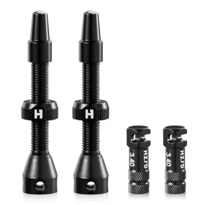 Afbeelding van Presta luchtventielstangen zonder binnenband voor fiets, 2 stuks, zwart, geïntegreerde spaakverwijderingsgereedschap (44 mm)