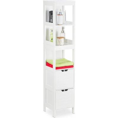 Afbeelding van Relaxdays Badkamerkast kolom landhuisstijl hoge kast badkamerrek kolomkast wit