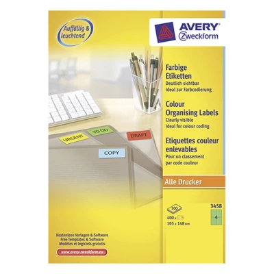 Image de Avery Zweckform 3458 étiquettes multi usages A4 105 x 148 mm (400 étiquettes) vert