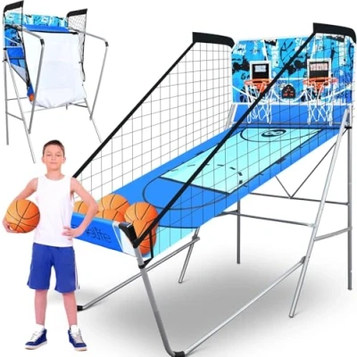 Afbeelding van SereneLife Basketbal, Arcade Basketbalspel Basketbalautomaat Zware Vouwbare Dubbele Hoepel met Elektronisch Scorebord Speeltijdklok