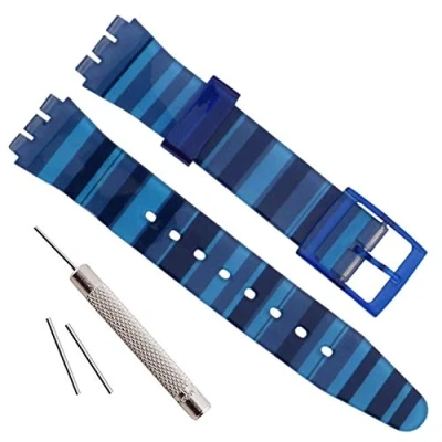 Afbeelding van horlogeband, zilver, roestvrij staal, waterdicht, siliconen, rubber, Blauw kleurverloop., Eenvoudige riem