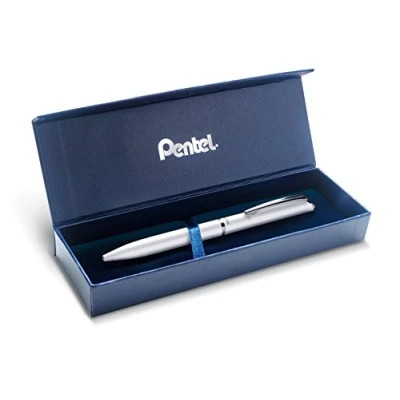 Afbeelding van Pentel BL2007 EnerGel Gel roller, hoogwaardig, intrekbaar, 0,7 mm punt, metalen behuizing, mat, wit, geschenkdoos