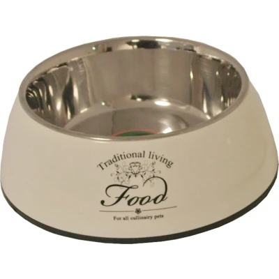 Afbeelding van Hondeneetbak plastic/RVS water/food 18 cm beige Gebr. de Boon