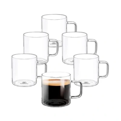 Afbeelding van Wilmax Thee en koffieglazen, set van 6 met handvat, 200 ml, voor warme koude dranken, glühwijnglazen, sapglazen, waterglazen, vaatwasmachinebestendig